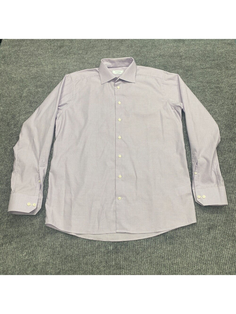Eton Contemporary Shirt Mens 16.5 42 Purple White Plaid Long Sleeve Button Up